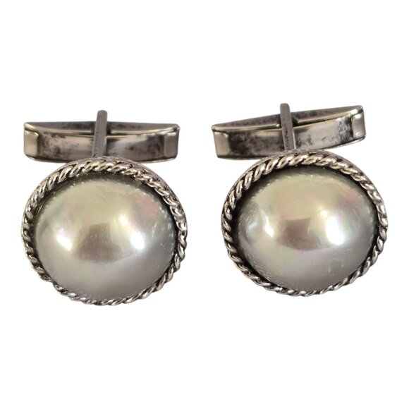 Lot of 4 Vintage Cufflinks Unbranded Pearl Silver Gold Copper - Picture 4 of 9